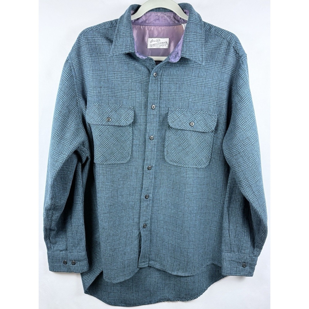 Vintage Sears Roebuck Men's XL Wool Blend Plaid Shirt Jacket Made Korea